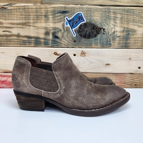 Born Shoes Suede Dallia Slip On Booties Women's Size 7.5 Western Stacked Heel - Picture 5 of 11